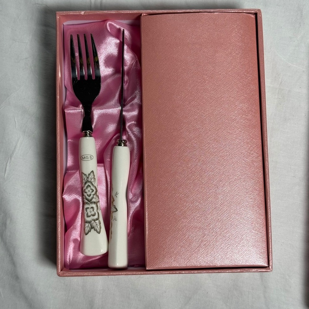 MGS Germany Fruit Fork Knife Set Unisex OS White NEW Floral Porcelain 12pc